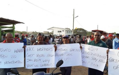 Blairmont, Uitvlugt workers protest GuySuCo pay rise