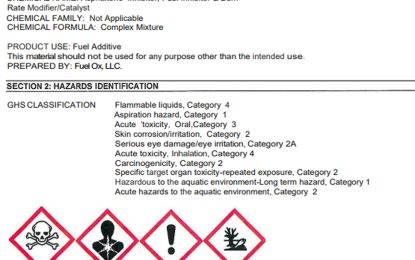 Safety data sheet says spilled Asphaltene Inhibitor bad for aquatic life