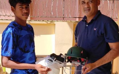 16 year old is the latest to benefit from “Cricket Gear for young and promising cricketers in Guyana” projsct