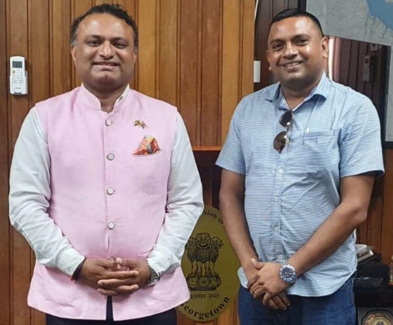 Indian High Commissioner to Guyana, Dr. KJ Srinivasa with Mr. Elon Sooknanan, the Head of Public Infrastructure Transportation Tourism at Environmental Protection Agency (EPA).