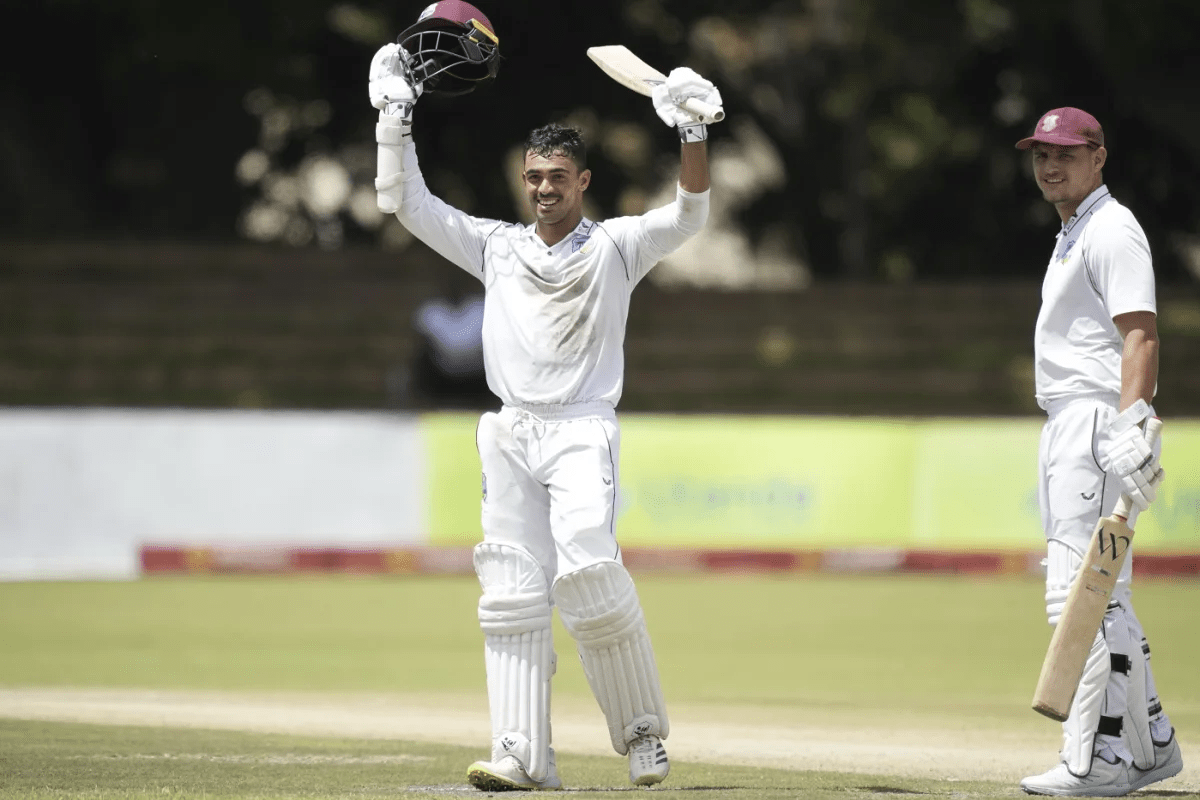 Tagenarine Chanderpaul celebrates his maiden Test double ton.  (Associated Press)