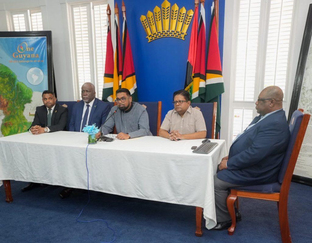 President Irfaan Ali and other officials at the contract signing on Friday (Department of Public Information photo)