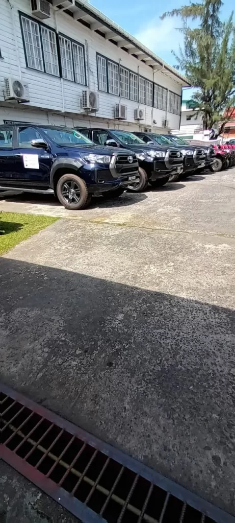 Some of the vehicles handed over to the Ministry of Agriculture on Tuesday (DPI photo)