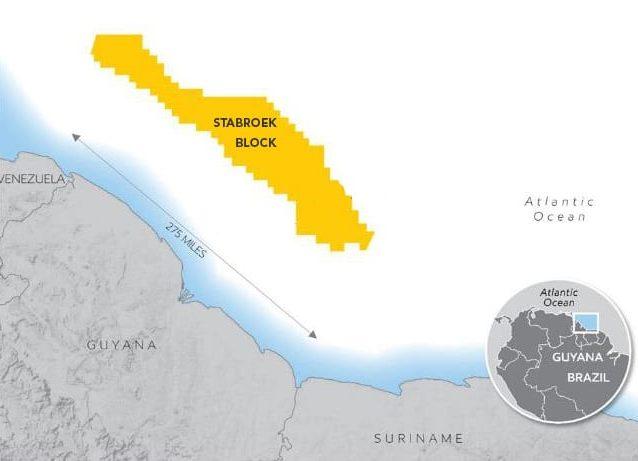 Map showing the location of the Stabroek Block offshore Guyana
