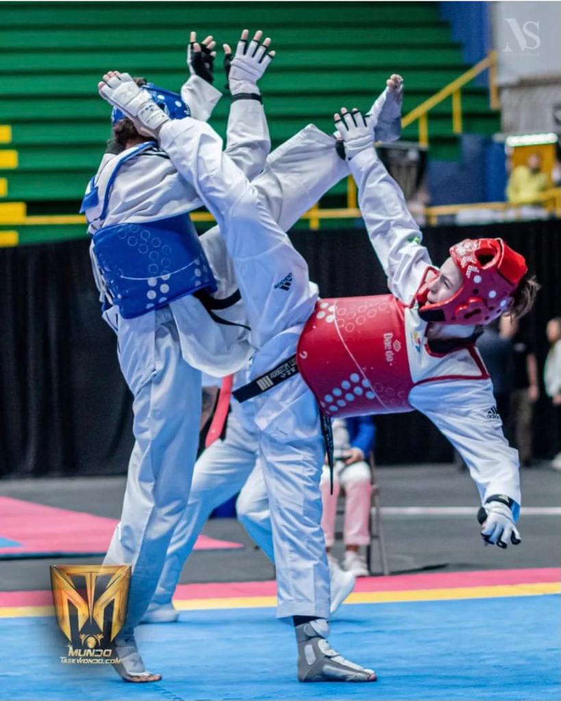 Ceili Peterson (right) connects to her opponent from Brazil during the 2023 Pan Am qualification tournament.