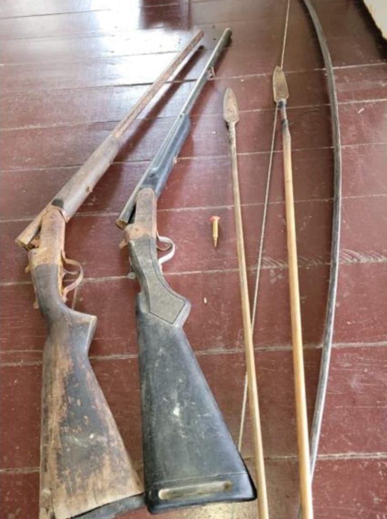 The Shotguns and the arrows and bow used to rob the fishermen.