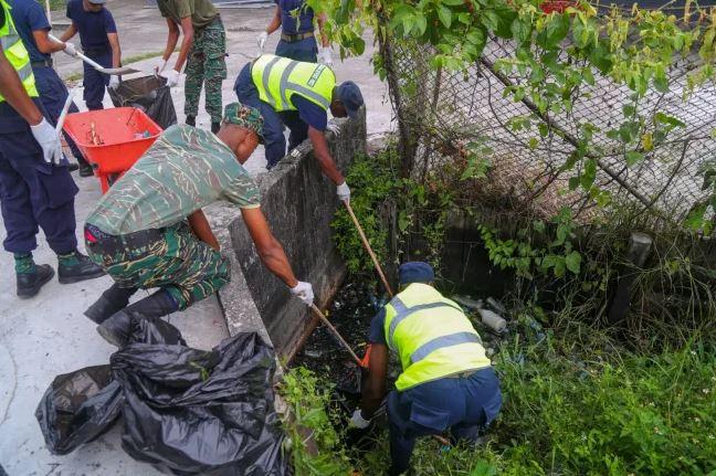 Members of the Guyana Defence Force (GDF) participating in the National Clean Up Campaign.