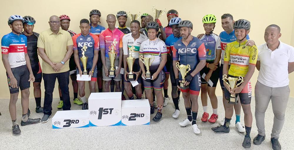 The top performers in the various categories take a photo op with Director of Sports Steve Ninvalle at the conclusion of the 3-stage event.