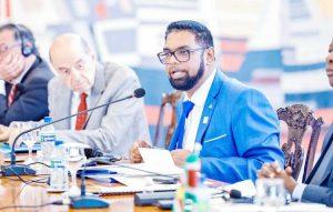 President Irfaan Ali makes a point at the Summit of South American Leaders being held in Brazil (Office of the President)