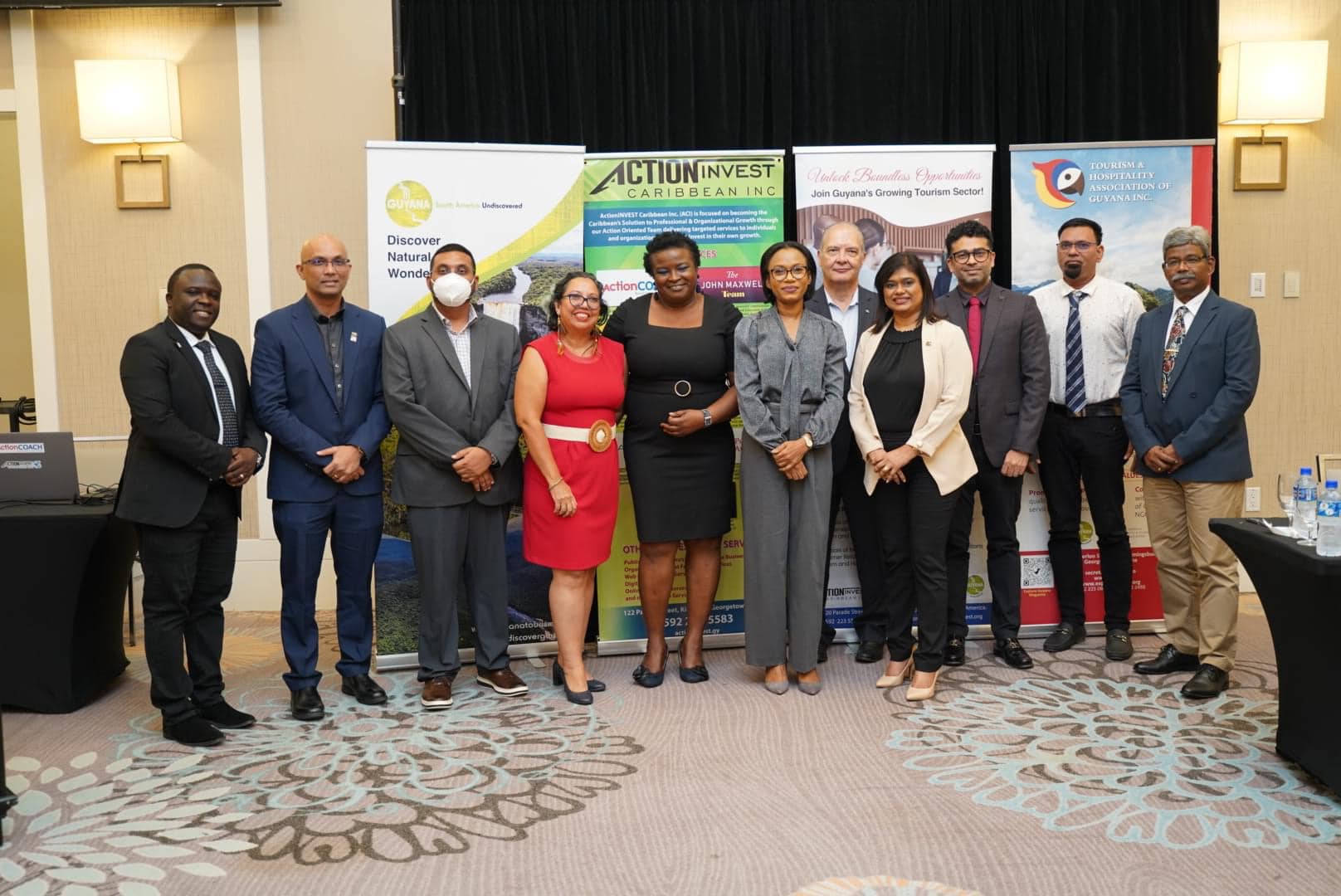 Chairman of ActionInvest Caribbean Inc, Dr. Vishnu Doerga (second from left) with Minister of Tourism, Industry and Commerce, Oneidge Walrond along with other stakeholders from the tourism industry during the launch of the diploma programme yesterday. (Photo credit: Ministry of Tourism, Industry and Commerce)