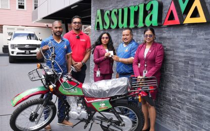 Assuria Insurance gifts motorbike for MVP at Kares One Guyana T10 Blast