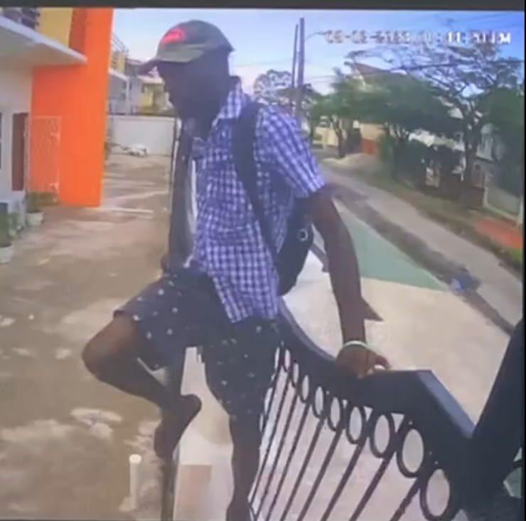 The man caught on camera running away with HJ’s TV.