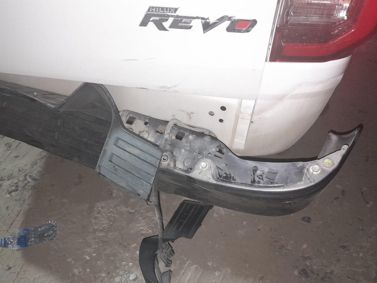 The rear that was damage on the Guyana Police Force Vehicle
