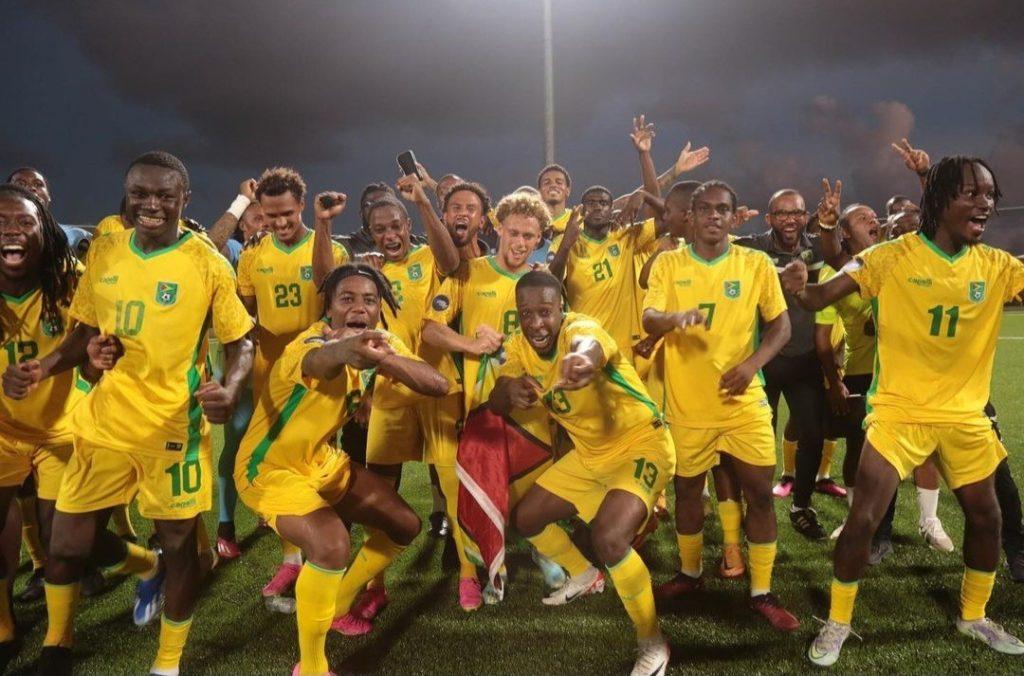 The Golden Jaguars celebrating their promotion to League A of the CONCACAF Nations League after beating Antigua & Barbados 6 – 0. (Concacaf)